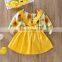 Solid bow strap dress with sunflower pattern full Sleeve beautiful Dresses For Baby Girl