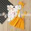 Kids Clothing Sets Summer Baby Girl flower print shirt + yellow skirt +headband 3pcs outfit