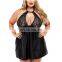 Women's 5XL Lingerie Sexy Keyhole Hanging Neck Lace Satin Nightdress Halter Pajamas plus size jumpsuits