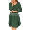 2021 Christmas European and American women's wish Amazon hot style solid color V-neck fashion long-sleeved button belt dress