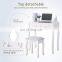 Cushioned Stool White Vanity 4 Drawers Mirrored dressing table
