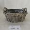 Grey Painted Willow Basket Of Different Shape With Ears And Clear Foil Inside
