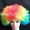 Cheap wild-curl up wig, colorful rainbow wig, Halloween clown wig, soccer fans wig