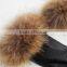 Womens Leather Gloves With Raccoon Fur Trim Black Genuine Sheep Leather With Lining