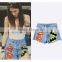 2016 Summer Fashion Women Denim Shorts Ladies Graffiti Printing Punk Style Fringed Hem Breasted High Waist Hip Hop Pants
