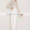Long sleeve wide pant legs stretchy lace top white jumpsuit