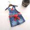 Polka Dot Belt Cartoon Cat Denim Dress