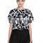 Womens cotton full printing loose back zipper-up shirt/blouse