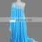 Fashion Blue One Shoulder Lace Hem Pearl Beads 2017 Plus Size Muslim Evening Dress