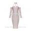 Amigo 2017 fashion beige long sleeve halter backless crossover bandage dress elegant prom dresses for celebrity in red carpet