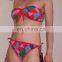 Retro Red Abstract Print Bandeau 2PC Bikini Swimsuit