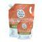 Efficient cleaning of bagged liquid laundry detergent