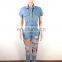 Ripped Hole Denim Jumpsuit Women Deep V Neck Jeans Jumpsuit Hollow Out Button Denim Sexy Club Rompers Overalls Female
