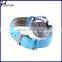Unisex Hollowed-Out Triangular Dial Leather Band Quartz Wrist Watch Light Blue
