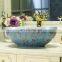 Multicolor flower shape countertop art wash ceramic bathroom basin sinks with flower bird design