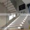 White finish wood  step led stairs with tempered glass balustrade