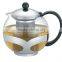 stainless steel tea pot with infuser, hand made glass