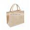 Manufacture Natural Eco Friendly Custom Logo Printed Reusable Burlap Shopping Handbag Tote Jute Canvas Bag With Leather Handle