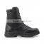 New high Black Genuine Leather Military Boots Rubber sole Cement Construction Half Ankle boots Duty and Military footwear