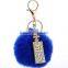 Hot selling rabbit hair fox fur ball keychain with rhinestone charms