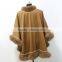 fashion cashmere cape with crystal fur trim for women