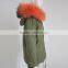 Myfur Customized Women Green Parka with Fur Lining and Big Size Raccoon Fur Hood