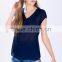 Wholesale Pleated Front Short Sleeves Tee Shirt Cheap Zipper Women Tee