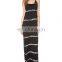 CHEFON Black Skinny Stripe boho maxi dress
