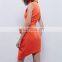 Turtle Neck Solid Plain Asymmetric Hem Tight Slim Garba Dress Orange NT6770