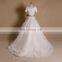 Graceful classical beauty style A-line square neck lace and beads satin wedding dress with short sleeve