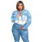 2021 New Zoom Life denim Fashion Retro Floral Print Women Coat Casual Zipper Up Bomber Jacket Ladies Casual Outwear Coats