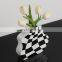 New Nordic Vase Deco Green Orange Black And White Checkerboard Grote Vaas Ceramic Vase For Aesthetic Home Decorations
