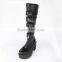 Fashion long black women buckle leather boots