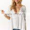 Autumn Half Sleeve 100% Cotton White Sheer Lace Tops with Embroidery Details