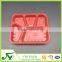 Disposable rectangular plastic food container with 5 dividers
