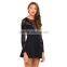 OEM fashion woman long sleeve black sexy open breast dress