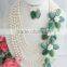 High Quality freshwater white pearl beads and smooth stone flower jewelry set