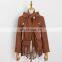 TWOTWINSTYLE Casual Brown Jacket For Women V Neck Long Sleeve Button Tassel Large Size Coat