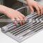 Over the Sink Silicone Wrapped Roll-Up Stainless Steel Dish Drying Rack Foldable Sink Dish Drainer for Kitchen