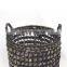 Multiuse Black Woven Water Hyacinth Plant Holder Set Of 2 Storage Laundry  Planter Basket With Easily Carring Handle