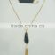 FASHION BIG STONE PENDANT NECKLACE EARRING SET WITH CHAIN TASSEL