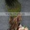 Fashionable lovely strip knit style girl beanie hat with top raccoon pompom ball for lady