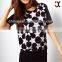 fashion women embellishment leather sleeve t shirts JXT14608