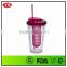16oz bpa free clear plastic double wall tumbler with fruit infuser