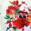Women Fashion Retro Elastic High Waist Knee Length Flower Print Pleated Puff Midi Skirt