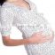 Summer print chiffon white wrap maternity dress, long maternity clothes, half sleeve maternity clothing