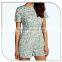 Casual style romper womens playsuit women round neck short sleeve floral printed jumpsuit with back bowknot