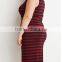 Women plus size spoon neck sleeveless tight cotton knit stripe tank dress