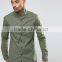 Long Sleeve Chest Pocket Grandad Collar Mens Pre-Shrunk 97% Cotton 3% Elastane Breathable Skinny Fit Casual Green Point Shirts