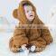 2016 winter baby infant coral fleece hooded long sleeve plain baby romper